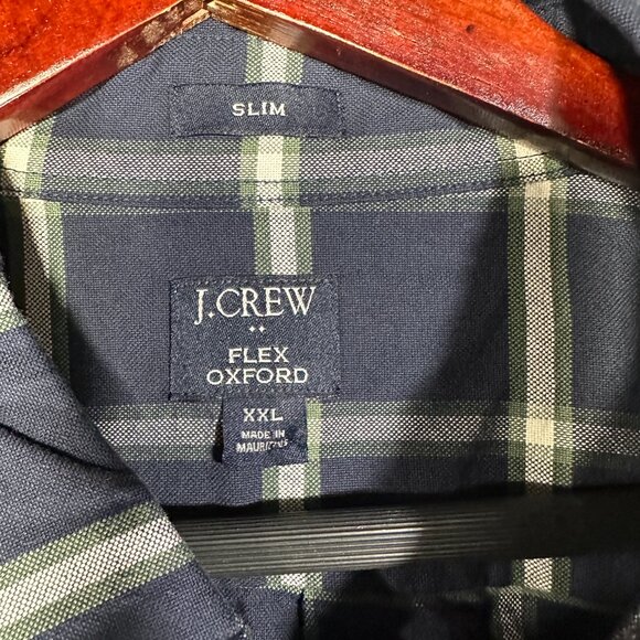J Crew Shirt Mens XXL Slim Flex Oxford Blue White Cotton Plaid Button Down Pocke - Picture 5 of 8